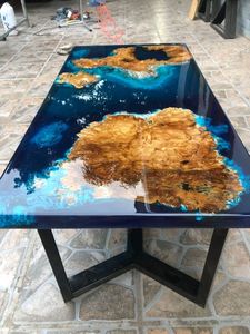 LATELY CELEBRATE ANGEL STYLE HANDMADE Solid Walnut Wood Epoxy Resin Slab Dining <b>Table</b> - Product Image 6