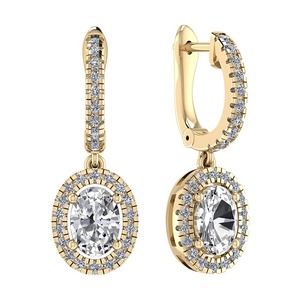Boucles d'oreilles pendantes ovales et rondes en diamant de 0,30 ct, diamant de laboratoire en platine pour occasions spéciales - Product Image 3