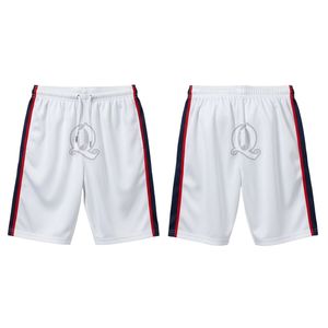 Shorts de Floorball Blancs en Gros avec Bandes Latérales Bleu Marine et Rouge, Légers en Polyester, Vêtements de Sport Unisexe pour l'Entraînement - Product Image 1