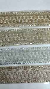 Custom-Made <b>Stone</b> Work Leaf-Designed <b>Machine</b> Embroidered Lace in Four Floral Colours for Resale - Product Image 2