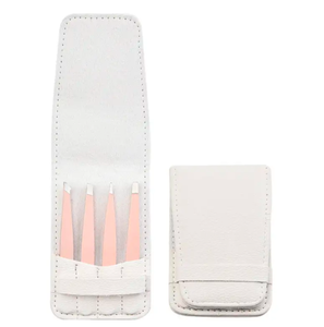Lot de 4 pinces à cils plates inclinées avec logo personnalisé et étui en cuir pour l'épilation des sourcils - Product Image 4