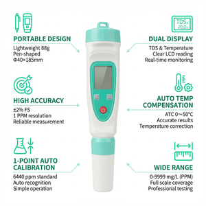 डिजिटल पोर्टेबल पेन-टाइप मीटर पानी की गुणवत्ता टेस्टर 0-9999 पीपीएम माप रेंज आरओ सिस्टम पेयजल शुद्धता ओएम/ओडम - Product Image 3