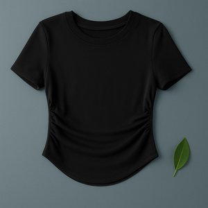 T-shirts à manches courtes à col rond 95% coton pour femmes décontracté coupe ajustée avec détails sur les côtés froncés Design d'été respirant - Product Image 3