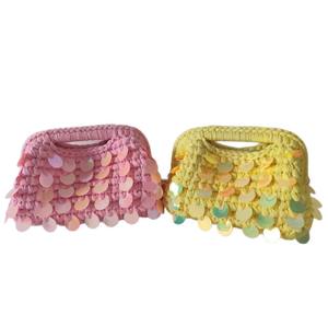 Crochet New Style Autumn Handmade Woven Multi-Color <b>Sequin</b> Polyester Cloth Clip Clutch <b>Bag</b> Urban Simplicity Model A77 Daily Use - Product Image 5