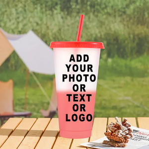 Venta al por mayor de fábrica: Vasos de plástico reutilizables de 24 oz sin BPA con logo personalizado, que cambian de color con el frío, con tapa y pajita, ideales para estadios. - Product Image 6