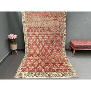 Tapis de 4,8 x 9,6 pieds, tapis turc vintage, tapis à imprimé animal rouge et blanc - Product Image 2