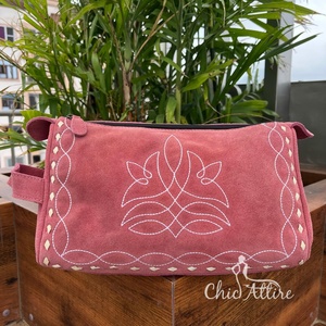 Grande capacité femmes botte point rose daim cuir cosmétique mallette de rangement fermeture éclair maquillage organisateur voyage articles de toilette sacs de lavage - Product Image 1