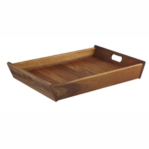 Ensemble de plateaux de service en bois rustique faits à la main avec poignées découpées - Plateaux décoratifs rectangulaires vintage pour table basse - Product Image 2