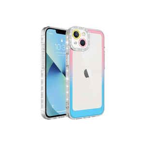Coque en silicone dégradée scintillante de luxe Netzy pour iPhone 13 Plus, protection antichoc LSAFA pour appareil photo, design classique rose-bleu - Product Image 1