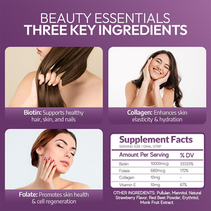 OEM/ODM Suplemento de belleza para cabello, piel y uñas saludables, sin azúcar, con biotina y colágeno en tiras orales, fácil de usar, muestra gratuita. - Product Image 2