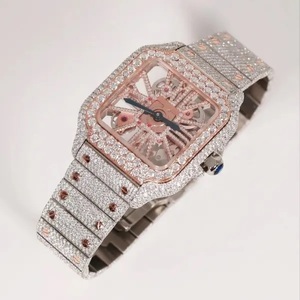 Reloj de Lujo de 41 mm con Diamantes Moissanite VVV, Estilo Hip Hop, Movimiento de Cuarzo, Esfera Esqueletizada, Acero Inoxidable Cuadrado Envejecido - Product Image 3