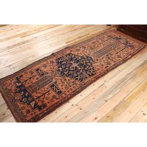 Turkish Runner Rug, 3.9x11.3 ft Vintage Rug, <b>Brown</b> Herki <b>Wool</b> Rug - Product Image 2