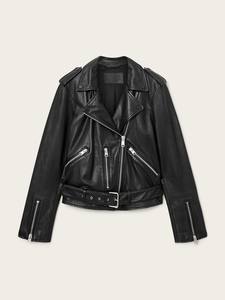 Chaqueta de Motociclista de Invierno para Mujer, de Piel de Oveja Genuina, Negra, con Cremallera Asimétrica, Cinturón en la Cintura, Ajustada, Ropa Exterior de Motocicleta, de Algodón - Product Image 3