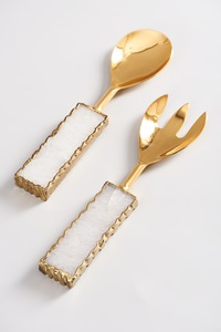 Ensemble de serveurs à salade en acier inoxydable artistique, poignée design, ensemble de couverts modernes pour mariage et événements - Product Image 5