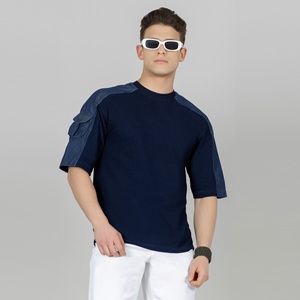 Hommes 100% coton Boxy surdimensionné chemise broderie goutte épaule col arrondi luxe été en plein air Fitness vêtements tricotés - Product Image 1