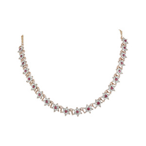 Ensemble de collier ras du cou en plaqué or Floral Fantasy Chaîne à maillons classique avec perle et diamant pour cadeaux Anniversaire de fiançailles - Product Image 4