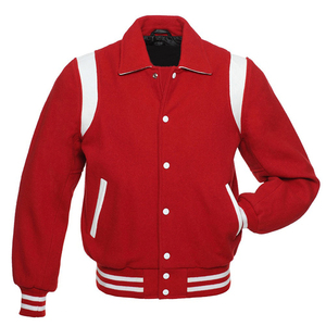 Chaqueta universitaria de lana roja clásica hecha a mano, diseño de rayas blancas, chaqueta de invierno de talla grande para hombre de alta calidad personalizada, MOQ bajo - Product Image 1