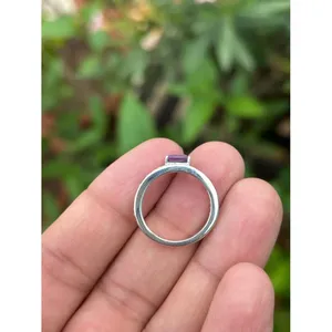925 Silver Gemstone <b>Ring</b> with Emerald Cut Garnet Opal & Amethyst Pear Cut Diamond Engagement <b>Ring</b> Rhodium Plated - Product Image 2