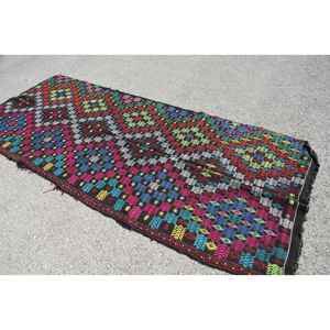 Turkish Vintage <b>Runner</b> Rug 4.4x11 ft, Kilim <b>Red</b> Wool Rug - Product Image 4