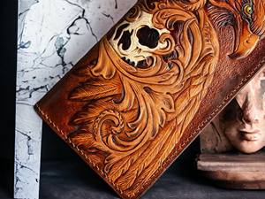 Portefeuille court unisexe en cuir véritable de luxe, sculpté en forme de crâne d'aigle, avec fermeture éclair vintage, blocage RFID, imperméable, fait à la main, pour argent liquide et passeport - Product Image 3