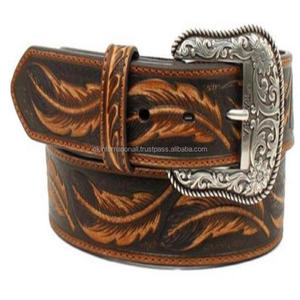 Cinturón de herramientas de mano de cuero occidental genuino marrón de piel de vaca de grano completo para vaquero clásico acabado antiguo hebilla floral - Product Image 6