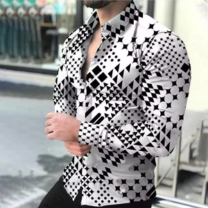 Camisa de Manga Larga para Hombre, Estilo Triple Botonadura, Estampado Floral de Moda Personalizado, 100% Algodón, Transpirable, Ecológica, Antiarrugas, para Otoño - Product Image 2