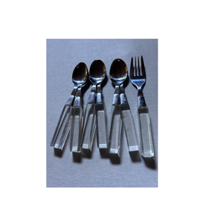 Vente en gros de couverts en acier inoxydable couverts en or cuillère et fourchette de mariage ensemble de couverts manche en acrylique - Product Image 5