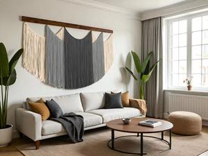 Decoración de Macramé Azul y Blanco Elegante para el Hogar Moderno, Exhibición de Pared Elegante y Decoración Interior Contemporánea - Product Image 3