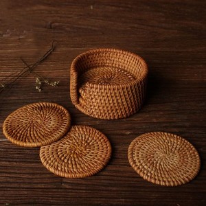 Creative Generic Rattan Cup Holder Natural Woven Round Drink Coasters Husk Straw Rattan Coasters and <b>Placemats</b> Natural Sea Grass - Product Image 2