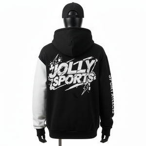 Sweat à capuche zippé en polaire 320GSM pour femmes, noir et blanc, panneau de manche, tissu doux et chaud, logo personnalisé, impression à l'écran, sweat à capuche basique zippé - Product Image 2