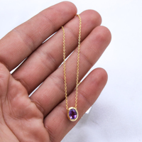 Collier Pendentif en Argent Massif 925 avec Améthyste Naturelle Géométrique Classique, Pierre de Guérison, Bijou de Fiançailles