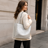 Sac fourre-tout en PU gaufré crocodile métallisé personnalisé, grande capacité, avec fermeture éclair, sac à bandoulière pour femme, vente en gros