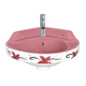 Blue <b>Printed</b> Wash Basin European Simple Modern Design Countertop Ceramic Art Sink Glossy Handmade Rectangular <b>For</b> Hotels - Product Image 2