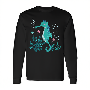 Camiseta de Manga Larga con Diseño de Caballito de Mar para Niños, Promocional, Diseño de Animales de Acuario - Product Image 2