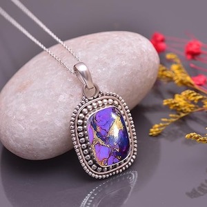 Colgante de piedras preciosas de tendencia púrpura turquesa 925 colgante de joyería fina de plata esterlina con sello 925 joyería colgante de plata - Product Image 4