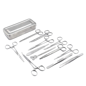 Kit de instrumentos de cirugía menor de 13 piezas con caja de esterilización soporte de aguja herramientas quirúrgicas reutilizables para clínicas y estudiantes - Product Image 1