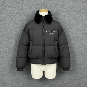 Veste d'hiver chaude et coupe-vent à col moelleux grande taille sur mesure avec logo imprimé personnalisé couleur glissée - Product Image 2