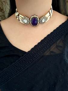 Purple Stone <b>Kundan</b> Choker Necklace Purple Diamond <b>Jewelry</b> Set Bollywood Inspired Designer Necklace Royal Wedding <b>Jewelry</b> - Product Image 3
