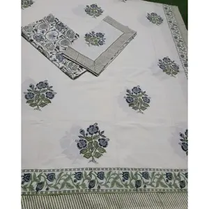 Pure Cotton Hand Block Print Flat & Fitted Bedsheet Set with 2 Pillows Queen/<b>King</b> <b>Sizes</b> Machine Washable Hotel Bedding - Product Image 3