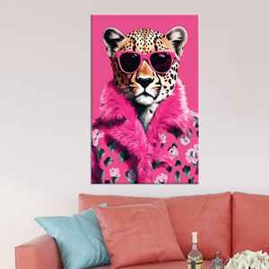 Leopard in Pink Fur Canvas <b>Print</b>: Modern Pop <b>Art</b> Decor,WRAPPED CANVAS - Product Image 1