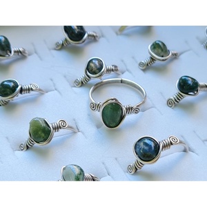 Silver Plated Trendy Fashion <b>Rings</b> with Green Stone Detail for Resale Collections - Product Image 1