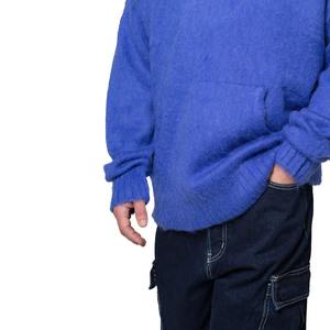 Sweat à capuche en mohair pour hommes, tricot jacquard à épaules tombantes, chandails d'hiver en laine floue, technique de teinture unie, en stock personnalisé - Product Image 5