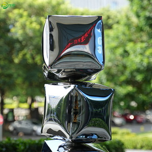 Sculpture <span class=keywords><strong>Cube</strong></span> <span class=keywords><strong>Ballon</strong></span> Moderne en Acier Inoxydable-Installation d'Art Abstrait Extérieur en Métal - Product Image 6