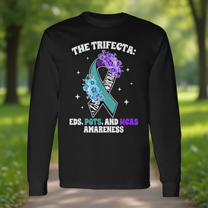T-shirt a maniche lunghe per la sensibilizzazione alla sindrome cronica della malattia di Spoonie con il logo Trifecta EDS POTS MCAS - Product Image 3