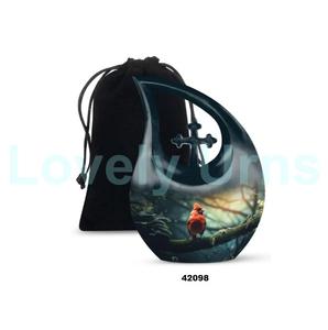 Venta caliente gran gota de lágrima azul Cardenal pájaro Cruz cremación urna para adultos para cenizas humanas con bolsa de terciopelo gratis - Product Image 6