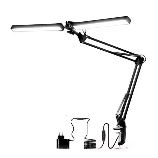 Clip-on Dual Head Eye-caring LED Swing Arm Desk Architect Task Flexible Table Lamp