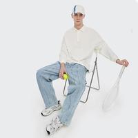 Jeans droits pour hommes, bleu clair, personnalisables avec logo OEM, 100% coton, adoucissants, respirants, grandes tailles, style urbain, délavage clair