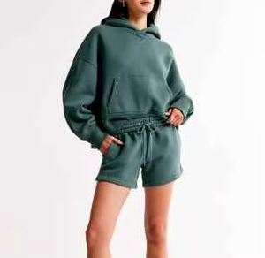Conjunto de Dos Piezas para Mujer, Sudadera con Capucha y Pantalones Cortos hasta la Rodilla, Tejido Transpirable, Ecológico, de Secado Rápido, Ligero, Estilo Casual y Relajado para Verano - Product Image 3