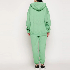 Women's Green Hooded Lightweight <b>Tracksuit</b> Set Full Sleeve Solid Color Casual Joggers Side Pockets Drawstring Closure Breathable - Product Image 3
