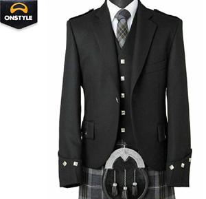 Veste et gilet en laine de style Prince Charlie écossais |   Tenue traditionnelle des Highlands pour hommes avec motif floral - Product Image 5